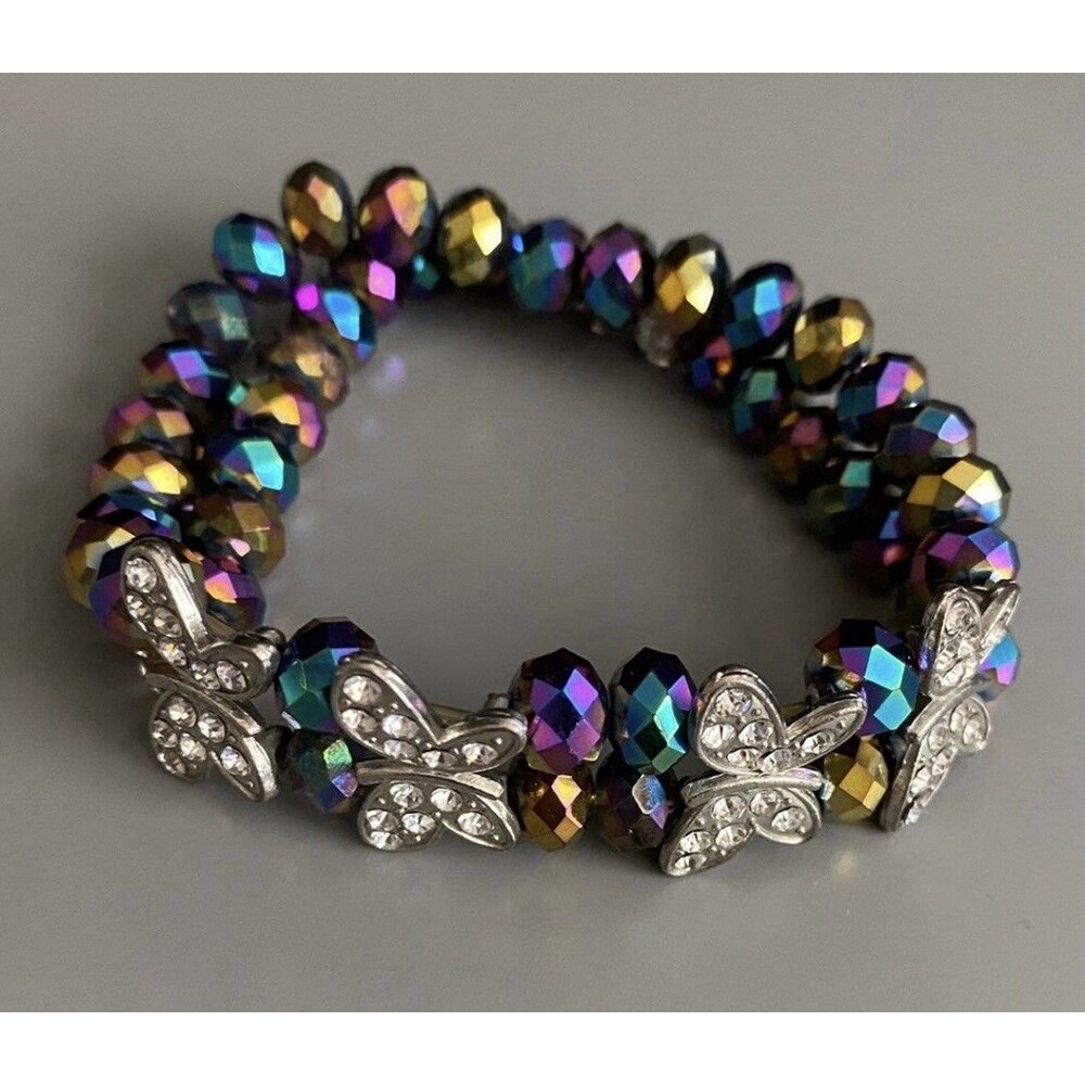 Vintage Butterfly Aurora Boralis Crystal Beads Bracelet